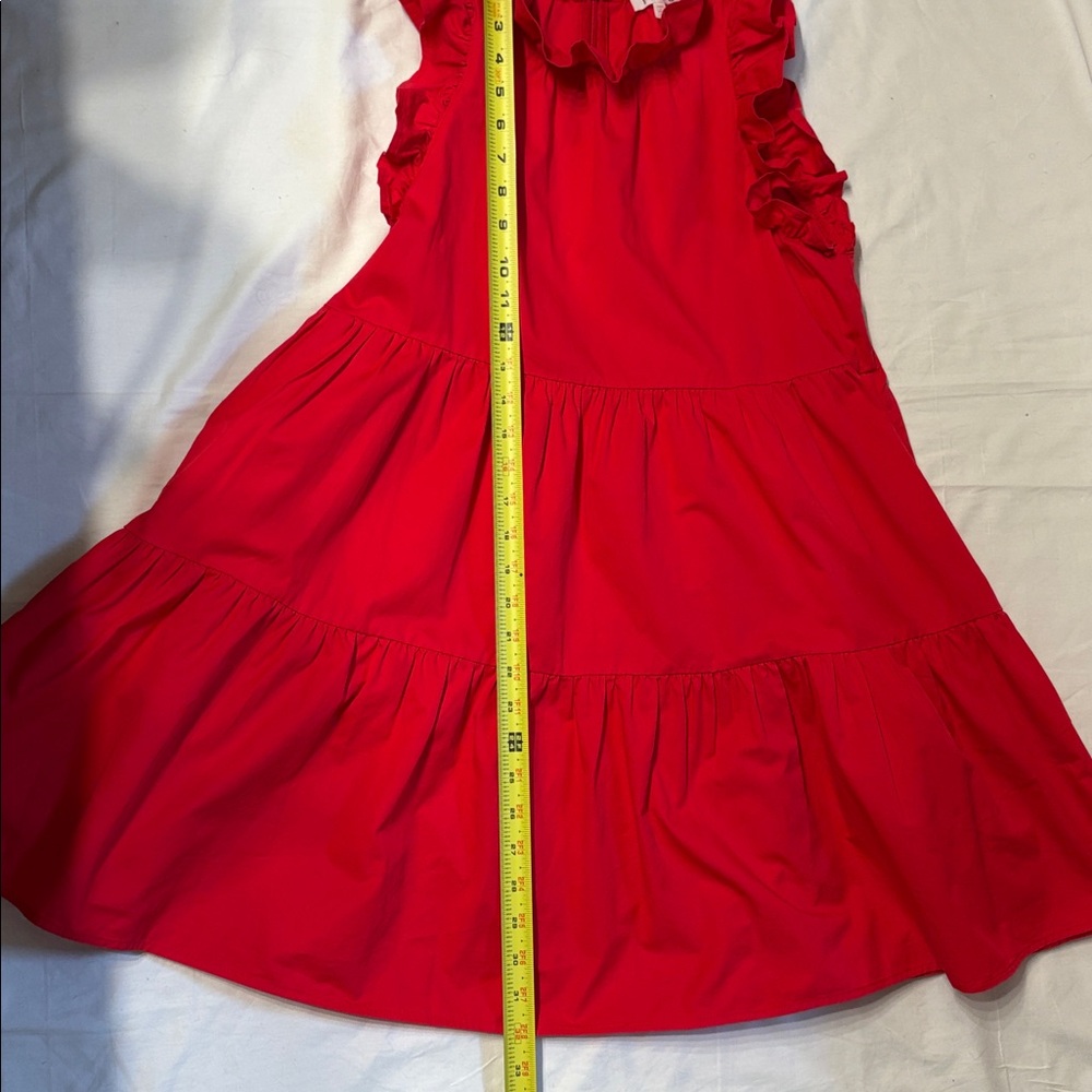TCEC Vibrant Red Ruffle Dress SZ M 100% Cotton. - Picture 4 of 7